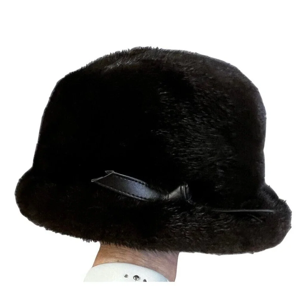 Mob wife Flemington Furs Mink Fur Ranch Natural Blk Mint Sz S/M Matching Hat vtg - Picture 15 of 16
